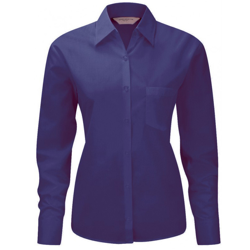 R934F-Ladies LS PolyCotton Poplin Shirt